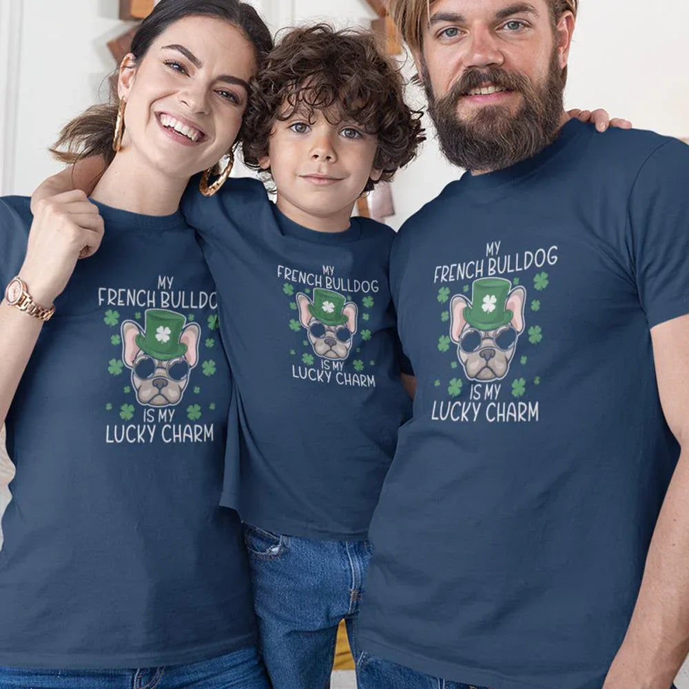 My French Bulldog Is my Lucky Charm Matching Organic Cotton T-Shirts Family Set (Set of 3)