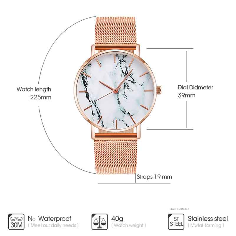 Fashion Rose Gold Marble Wrist Watch - Luxury Quartz Watches for Women, Creative Design with Mesh Band, Perfect Gift for Her