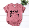 Mauve Cat Mom T-shirt by Agate, soft cotton T-shirt with a cat graphic, perfect for cat lovers and casual wear.
