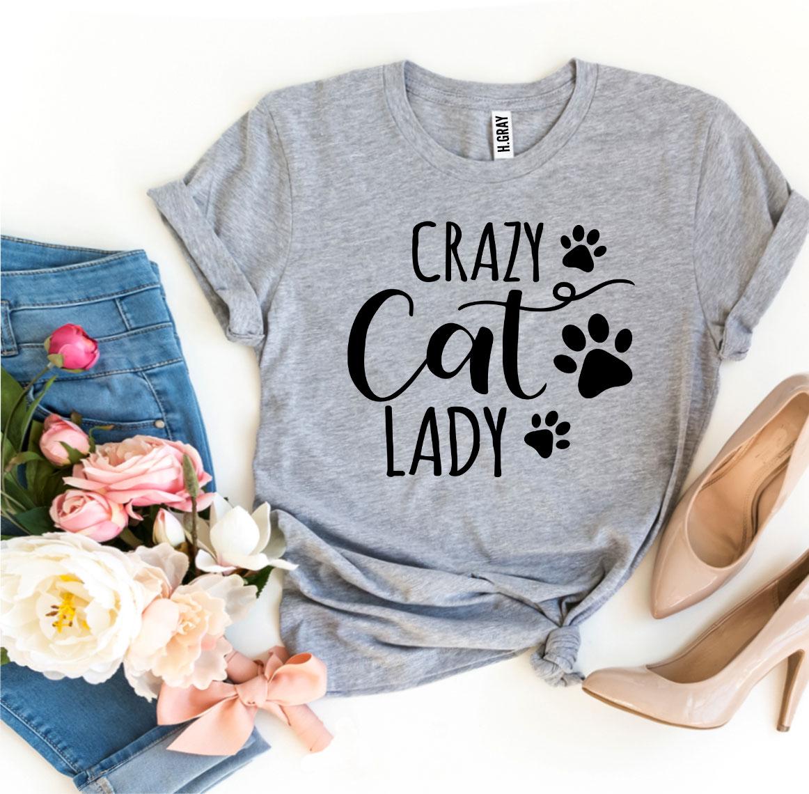 White Crazy Cat Lady T-shirt by Agate featuring playful cat graphics and casual fit, perfect for cat lovers.