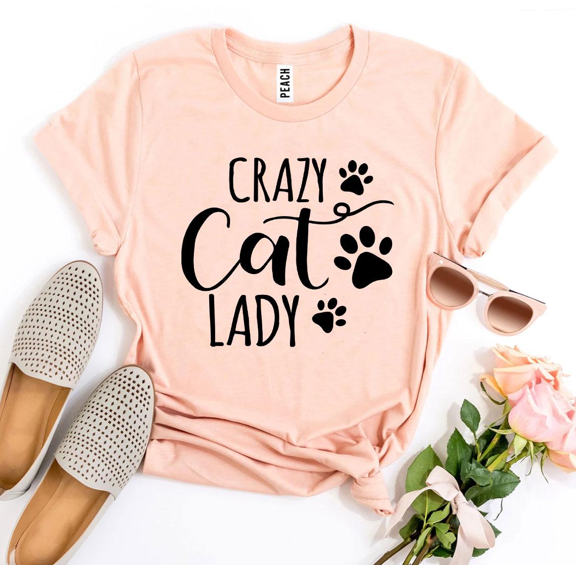 White Crazy Cat Lady T-shirt by Agate featuring playful cat graphics on a casual cotton tee.