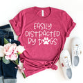 Heather blue Agate T-shirt with "Easily Distracted By Dogs" slogan, casual fit, soft fabric, and short sleeves.