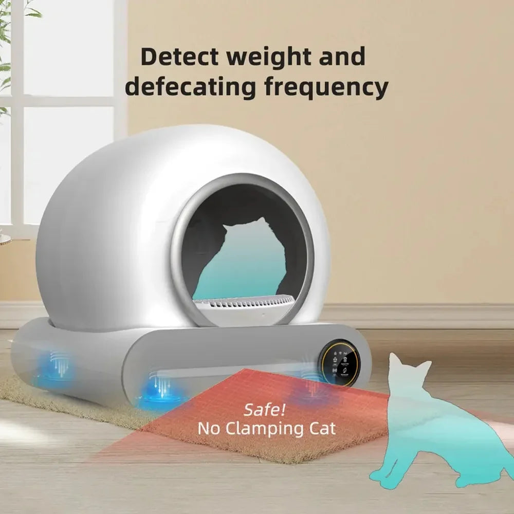 Automatic self-cleaning cat litter box with app control, 65L capacity, smart design, from Brandywines for easy maintenance.