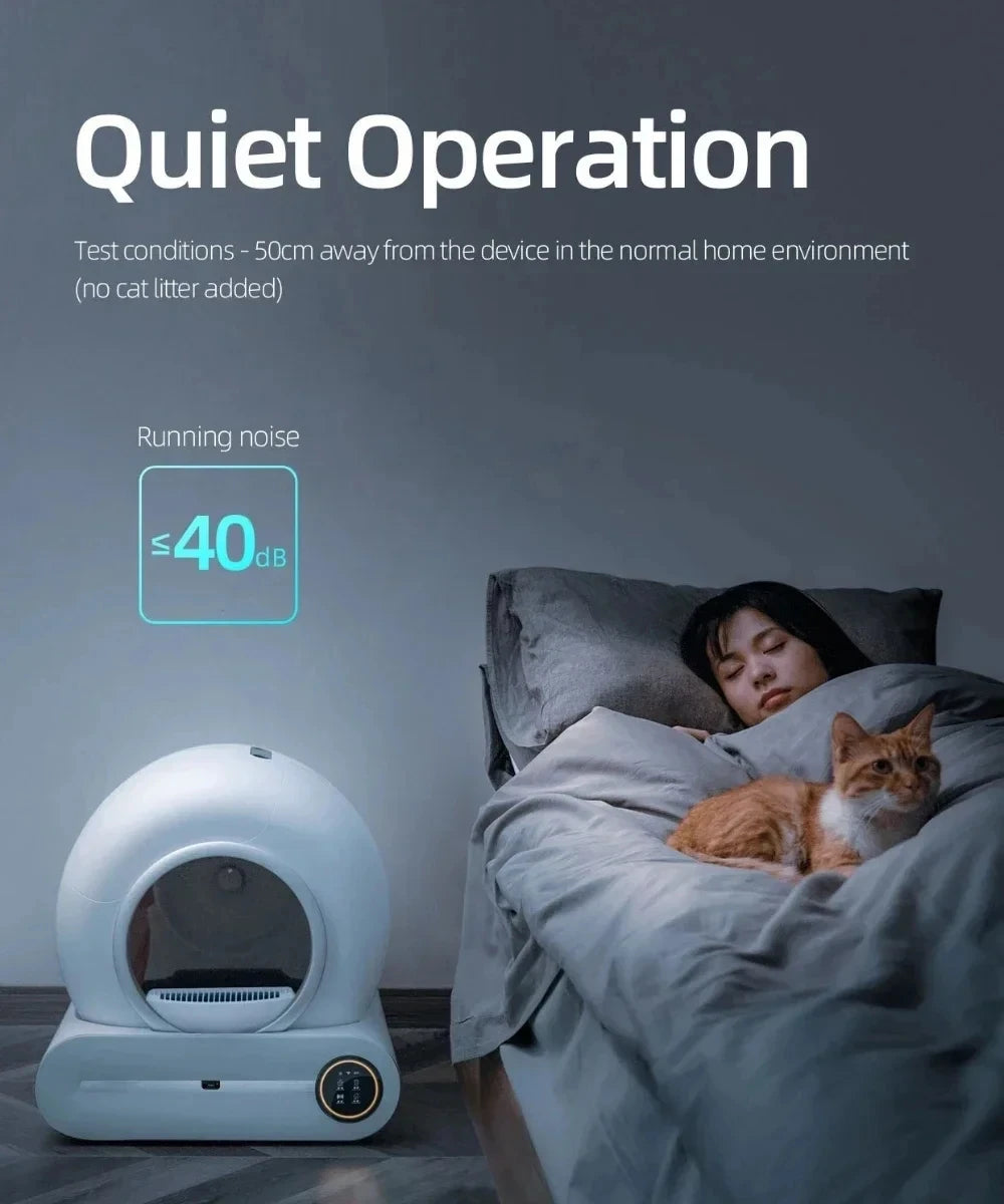 Automatic self-cleaning cat litter box by Brandywines with app control, 65L capacity, designed for smart, mess-free litter management.