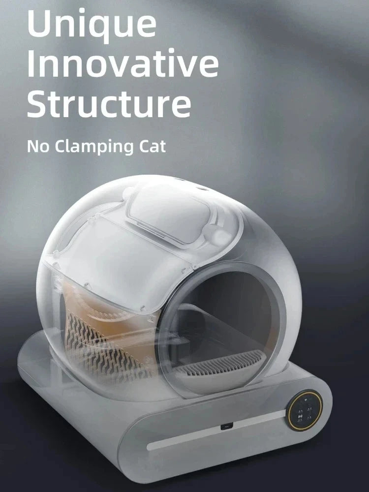 Automatic self-cleaning cat litter box with app control, 65L capacity, smart design for easy maintenance by Brandywines.