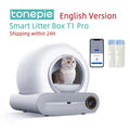 Automatic self-cleaning smart cat litter box with app control, 65L capacity, designed for easy maintenance and odor control.