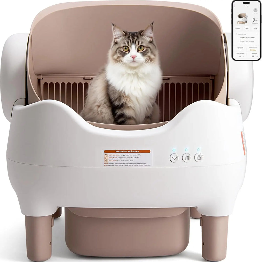 Extra large VOFORD automatic self-cleaning cat litter box with lid and control panel for easy maintenance.