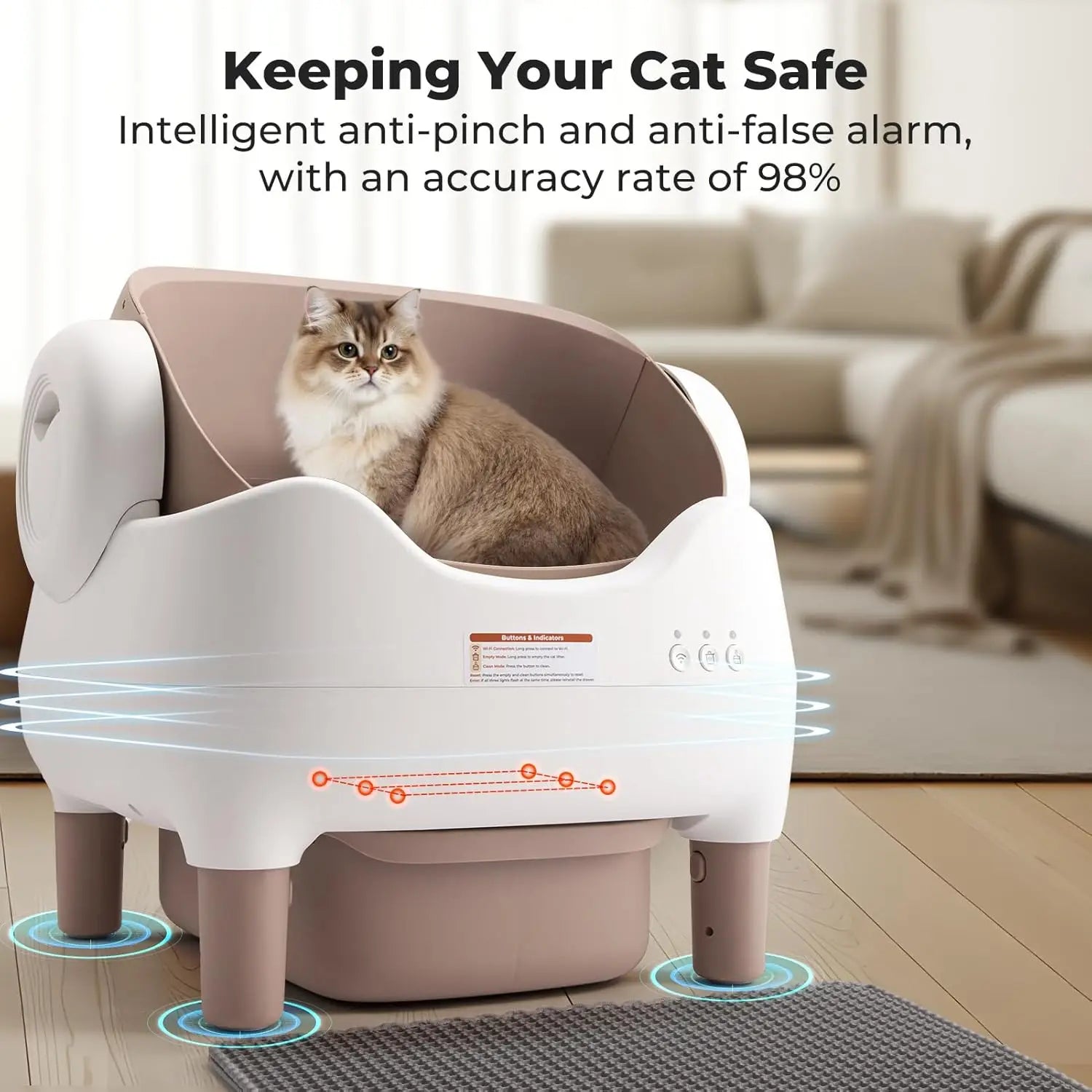 Extra large VOFORD automatic self-cleaning cat litter box with lid and control panel, designed for easy maintenance.