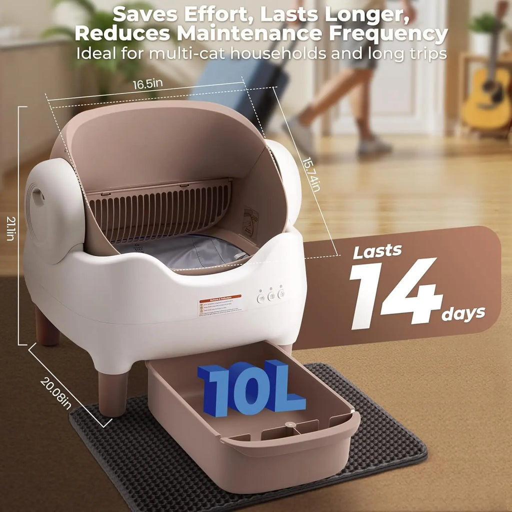 Extra large VOFORD automatic self-cleaning cat litter box with lid and cleaning mechanism, designed for easy maintenance.