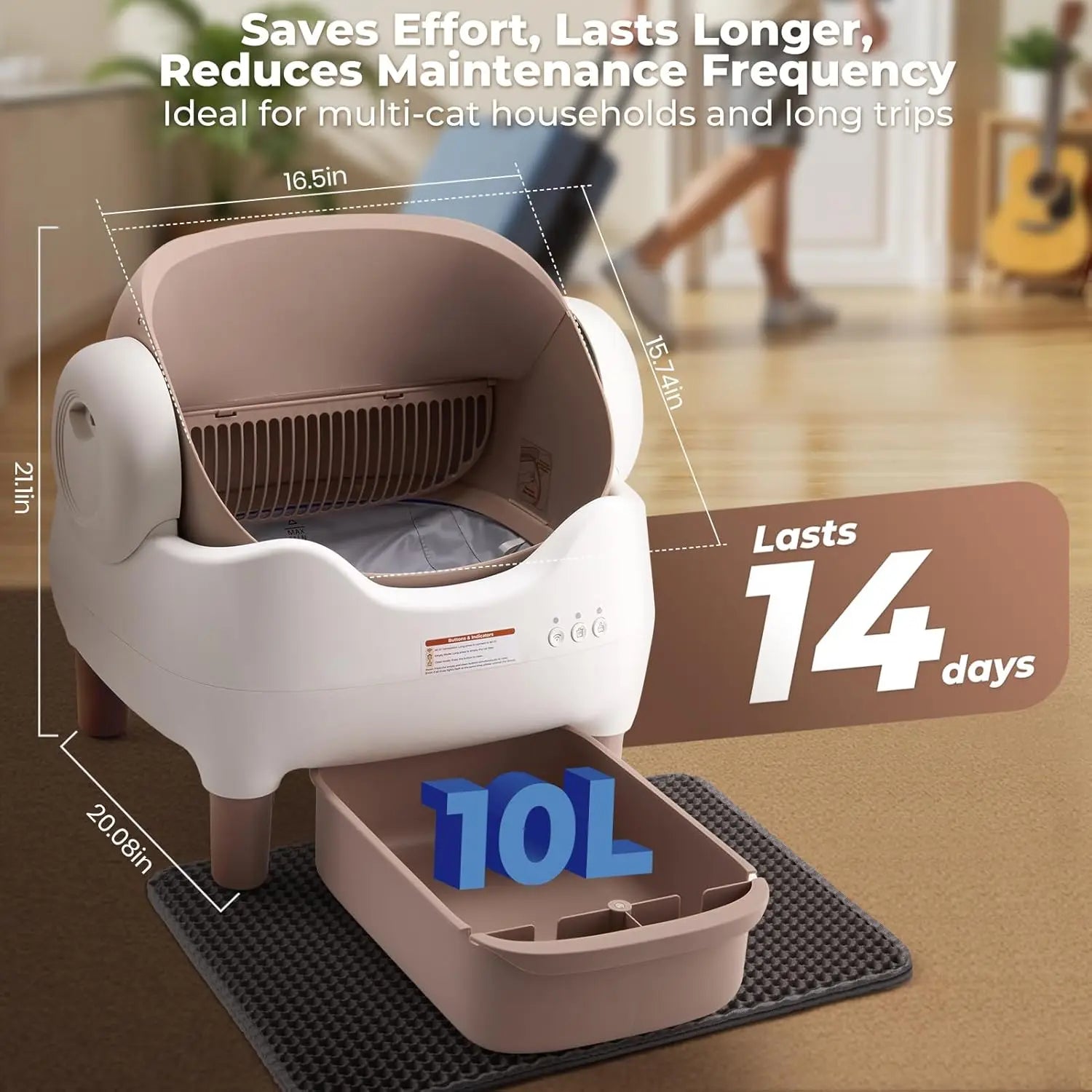 Extra large VOFORD automatic self-cleaning cat litter box with lid and cleaning mechanism, designed for easy maintenance.
