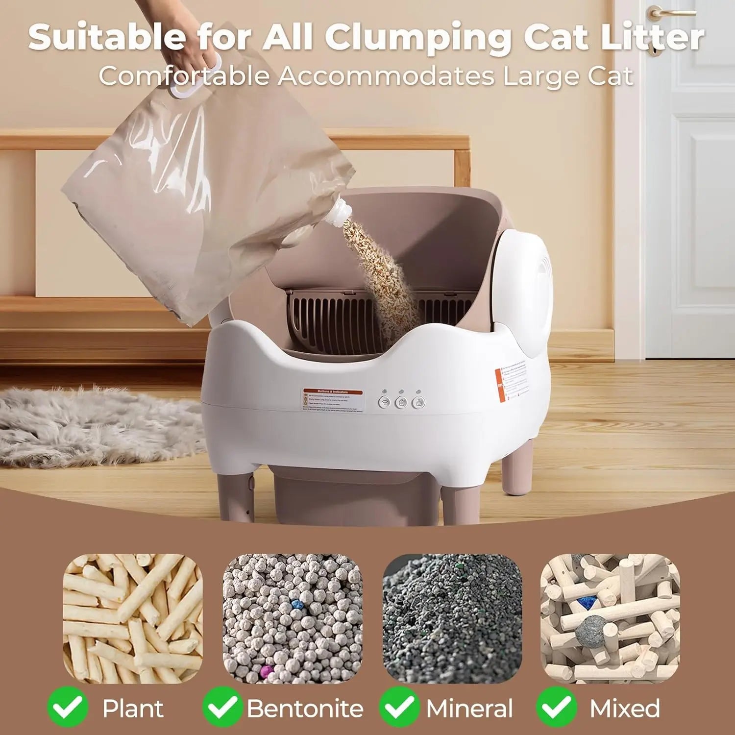 Extra large VOFORD automatic self-cleaning cat litter box with lid and control panel for easy maintenance.