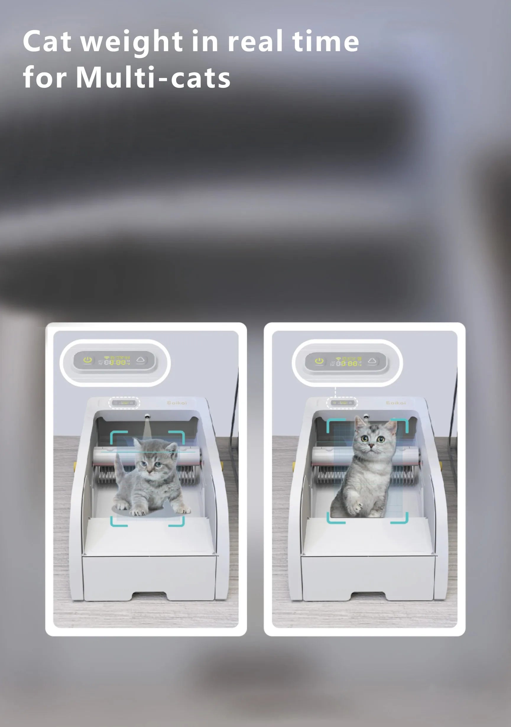 White automatic smart cat litter box with self-cleaning electric mechanism and semi-closed design for pet hygiene and convenience.