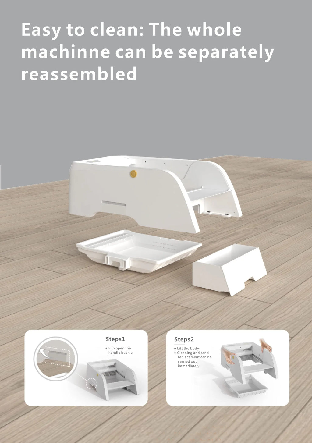 White automatic smart cat litter box with self-cleaning mechanism, semi-closed design, ideal for easy pet waste management.