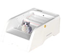 White automatic smart cat litter box with self-cleaning mechanism and semi-closed design for pet convenience.