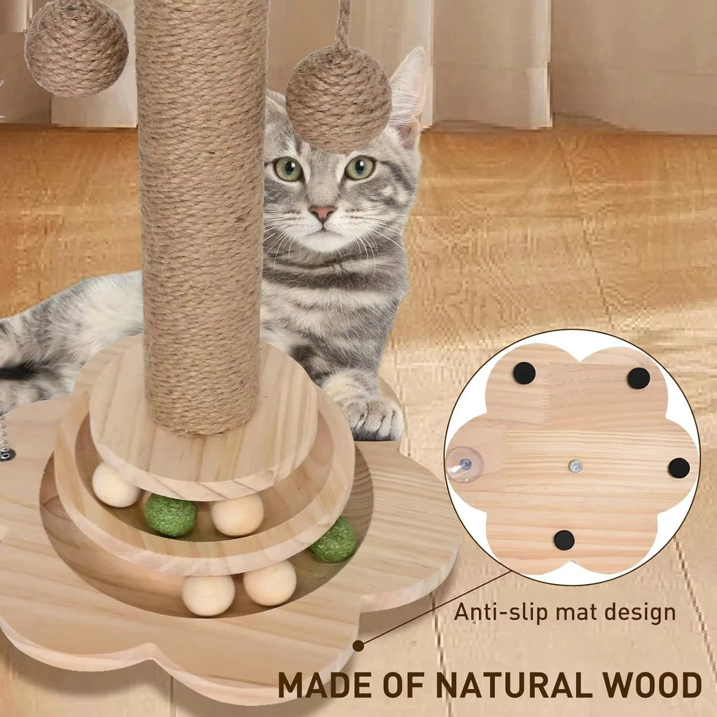 Durable AliExpress cat scratch toy with a solid wood turntable and sisal scratching surface for cats to play and scratch.