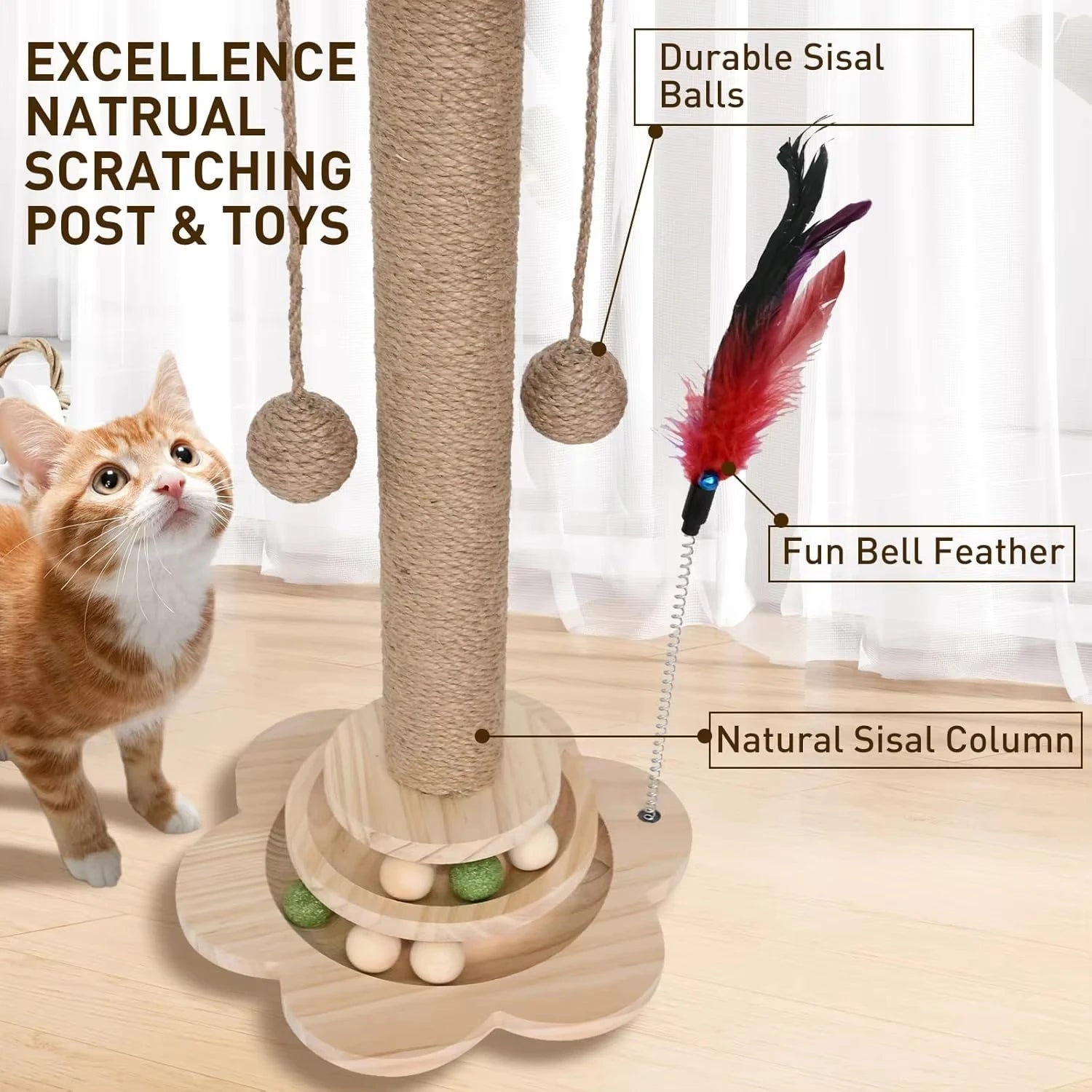 Durable Sisal Cat Scratch Board Toy Turntable by AliExpress, solid wood with a rotating turntable design for cats to scratch and play.