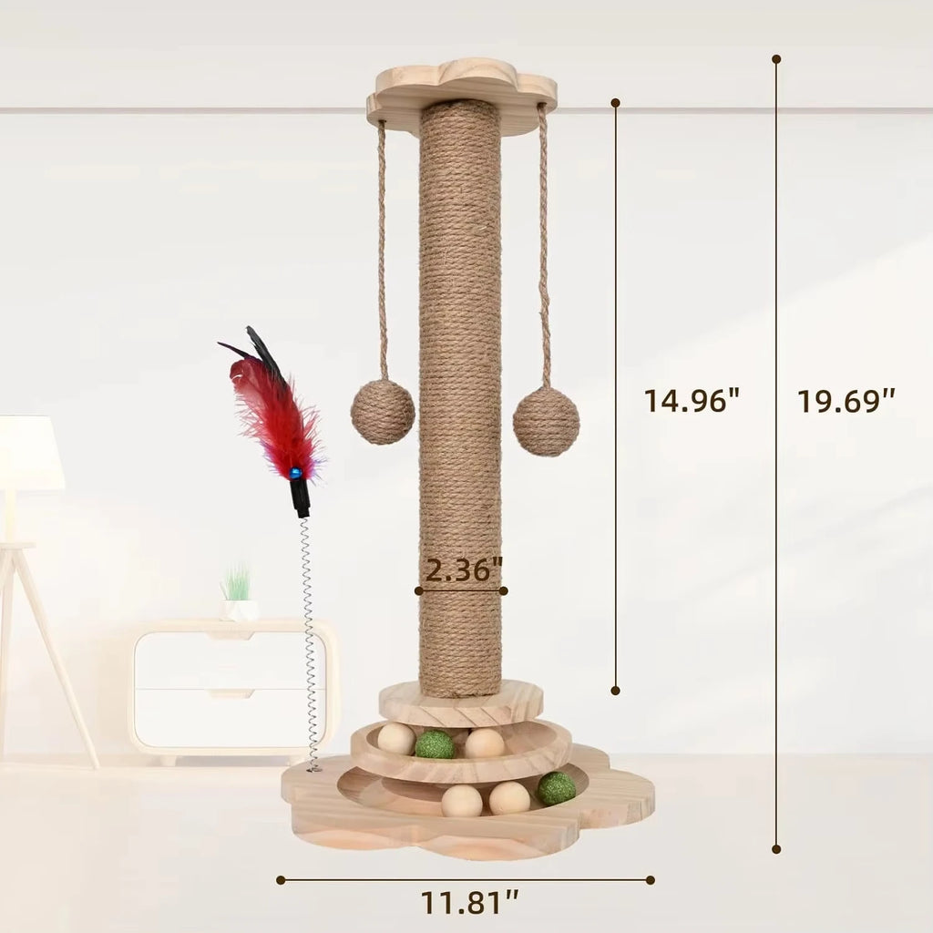 Durable sisal cat scratch board toy turntable made of solid wood, designed for cats to scratch and play.