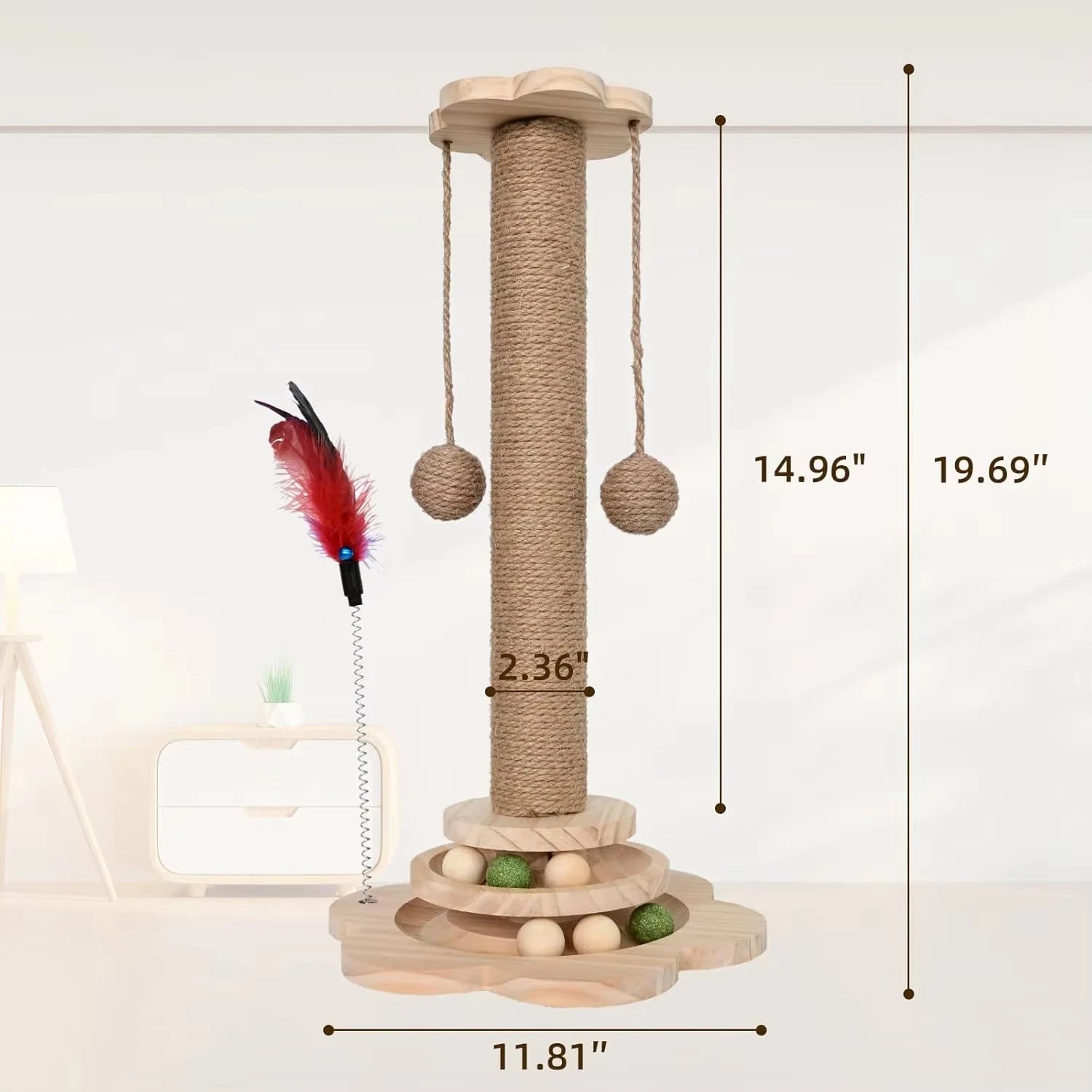 Durable sisal cat scratch board toy turntable made of solid wood, designed for cats to scratch and play.