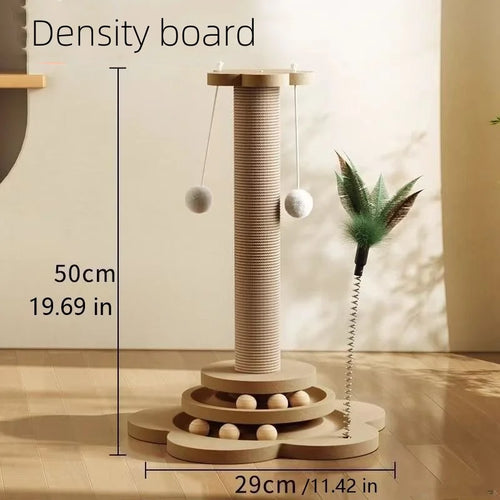 Durable sisal cat scratch board toy turntable made of solid wood, designed for cats to scratch and play.