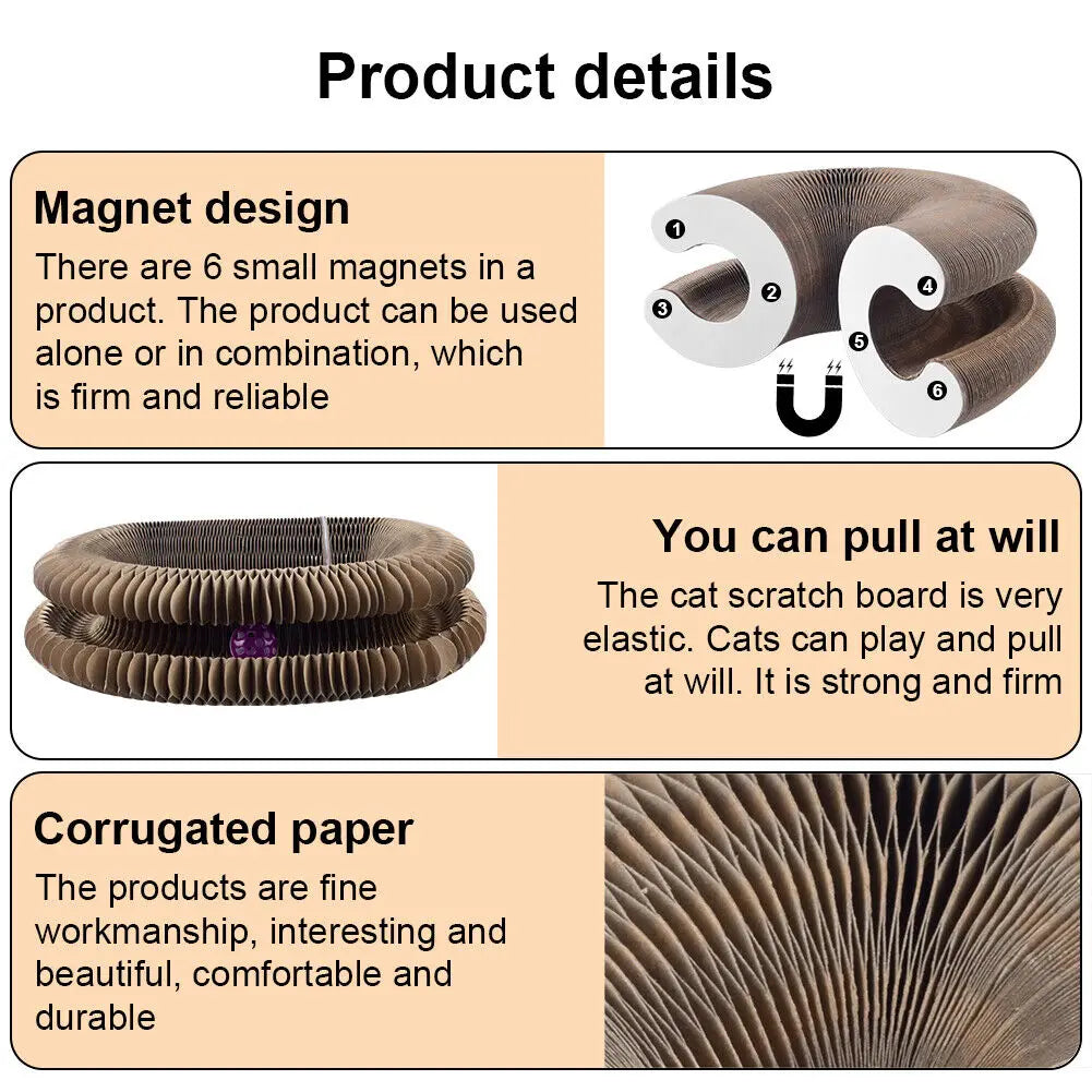 White foldable cat scratching board toy with a magic design, perfect for grinding claws and entertaining cats.