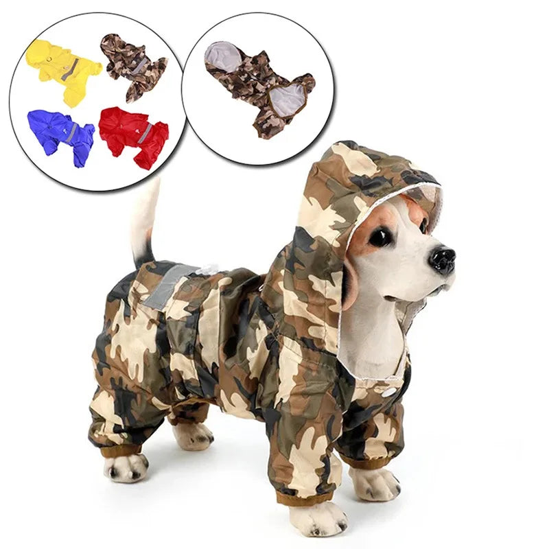 Yellow reflective hooded raincoat for dogs, outdoor pet rainwear, suitable for puppies and large dogs, from AliExpress.