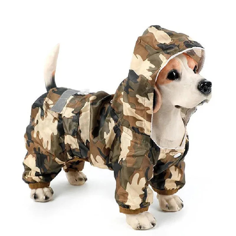 Yellow reflective hooded raincoat for dogs, outdoor pet rainwear, suitable for puppies and large dogs, made by AliExpress.