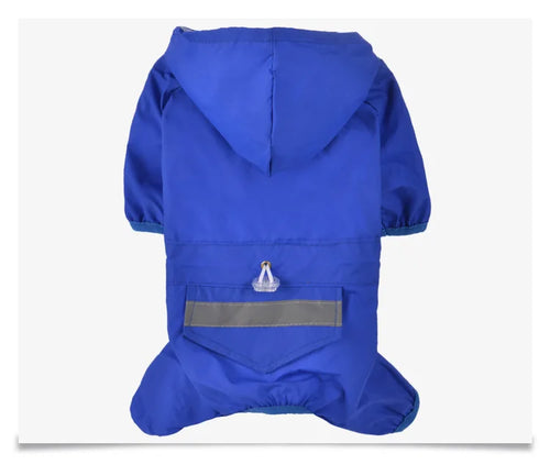 Yellow reflective hooded raincoat for dogs, outdoor puppy pet rainwear, waterproof dog apparel with reflective details.