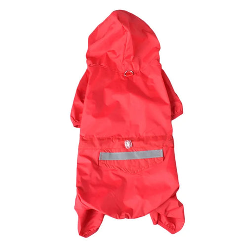Yellow reflective hooded raincoat for dogs, outdoor pet rainwear designed for puppies and larger dogs, provides protection in wet weather.