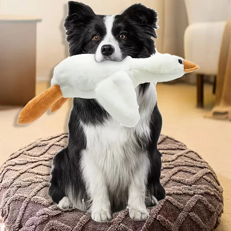 Large plush white duck dog toy with realistic goose design, suitable for dogs, measuring 90cm (35-43 inches).