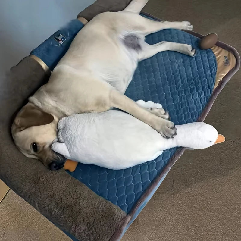Large plush white duck dog toy with realistic goose design, 90cm long, soft and suitable for dogs, by AliExpress.