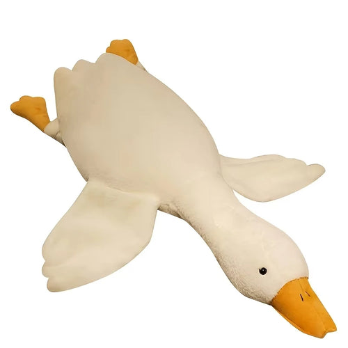Large plush white duck dog toy with realistic goose design, suitable for dogs, 90cm long, soft and cuddly.