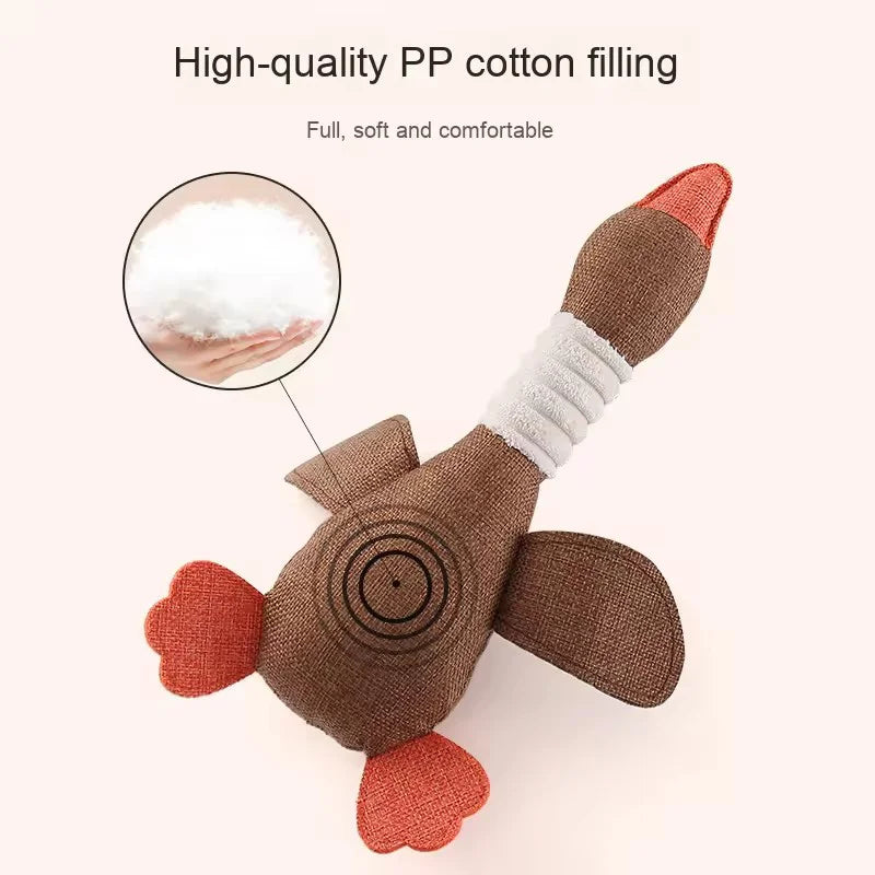 Gray eco-friendly plush duck dog toy with squeaker, perfect for chewing and play, by AliExpress.