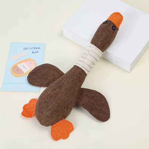 Gray eco-friendly plush duck dog toy with squeaker, perfect for chewing and play, designed by AliExpress.
