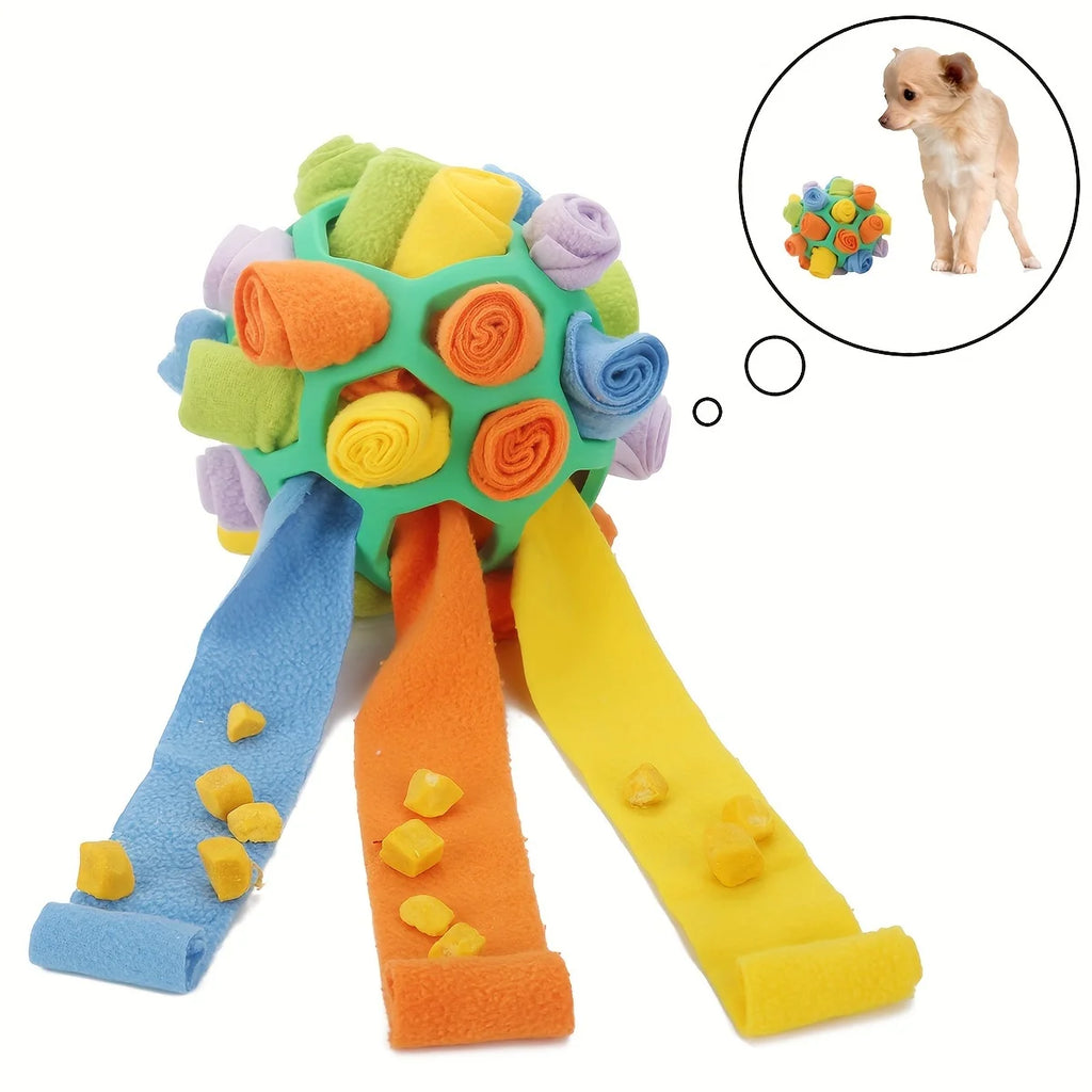 Red interactive dog sniffing toy puzzle ball by AliExpress, made of rubber, designed for mental stimulation and treat hiding.