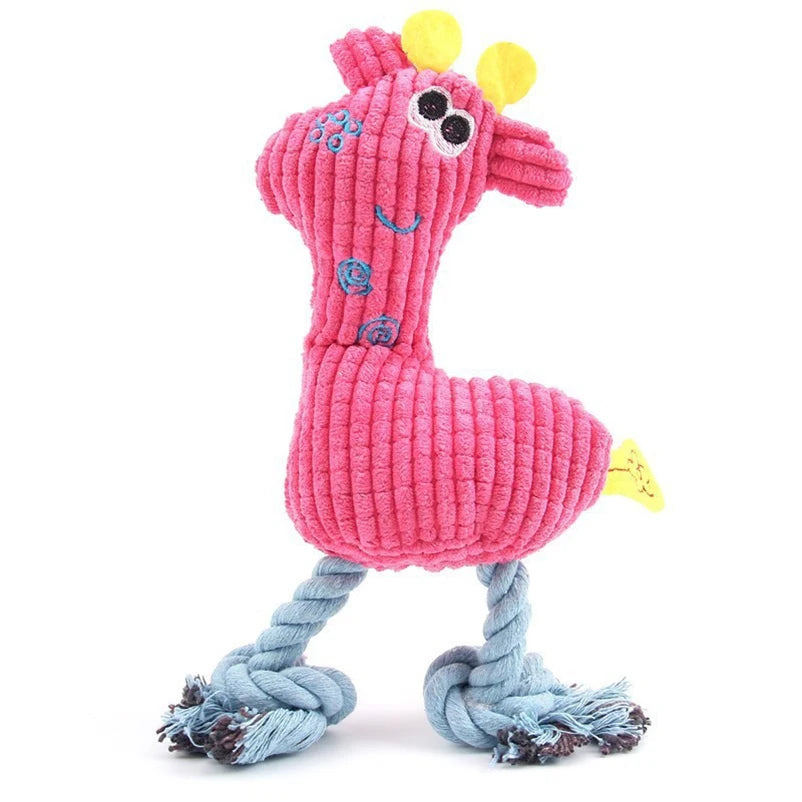 Yellow dog toy by AliExpress, a Sika deer design, made of knit material, with sound features and bite-resistant for pets.
