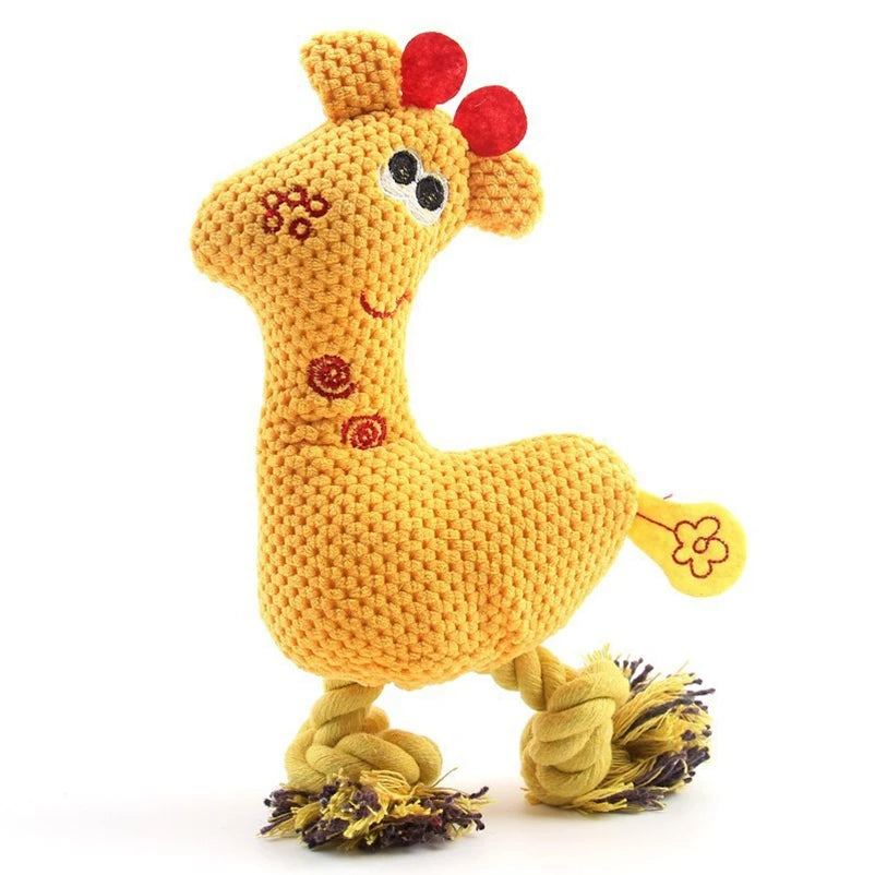 Yellow pet dog sound toy featuring a creative knitting Sika deer design, bite-resistant and producing sounds for interactive play.