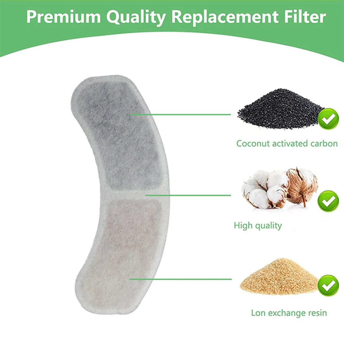 Six AliExpress cat water fountain filter cartridges for pet water dispensers, showing the filter design and packaging.