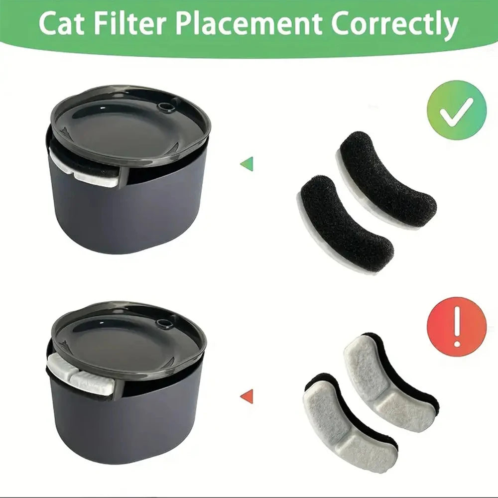 Six replacement filters for AliExpress cat water fountain, pet water dispenser, and filter cartridge for fresh, clean drinking water.