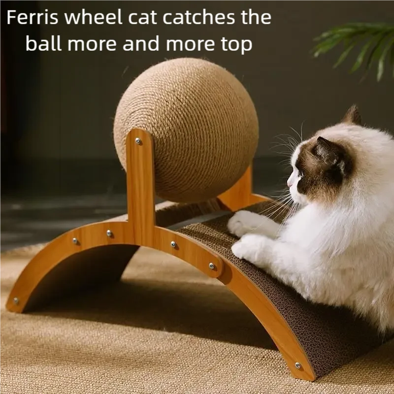 Wooden 2-in-1 cat scratching ball and sisal scratch board by AliExpress, durable and ideal for feline scratching and grinding.