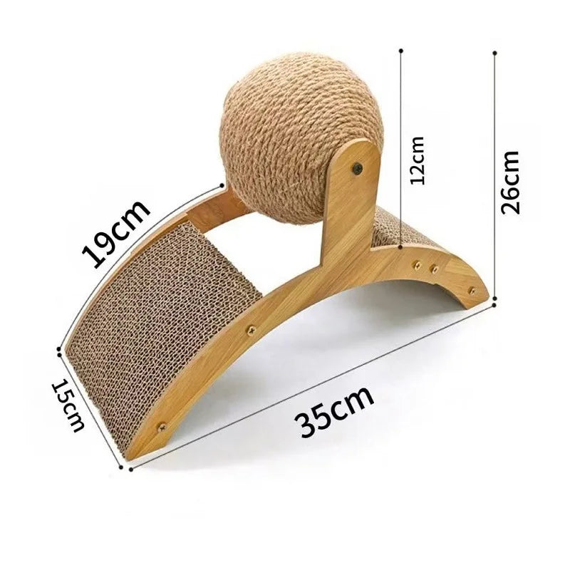 Wooden 2-in-1 cat scratching ball with sisal surface, durable grinding board for cats to scratch and play.
