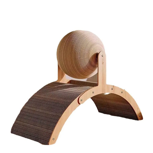 Durable 2-in-1 wooden cat scratcher with sisal ball and scratch board for cats to grind and play.