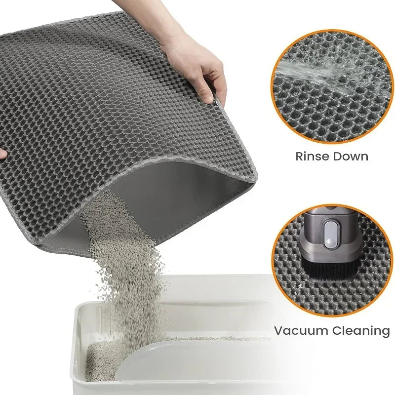 Pink waterproof double-layer cat litter mat for pet toilet area, designed to catch and contain litter spillage.