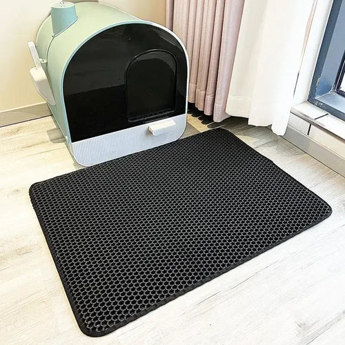 Pink waterproof double-layer cat litter mat for pet toilet, designed to catch litter and keep floors clean.