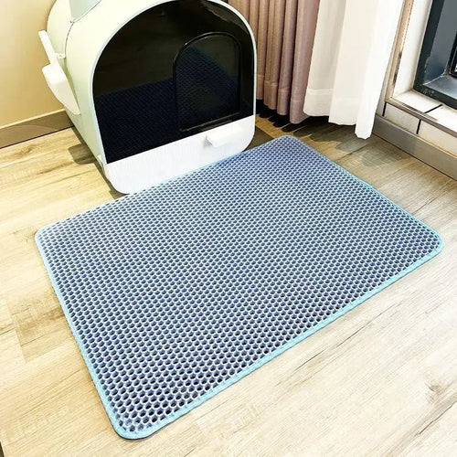 Pink waterproof double-layer cat litter mat for pet litter boxes, designed to trap messes and keep floors clean.