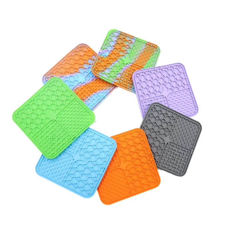 Blue silicone dog lick mat and slow feeder bowl from AliExpress, designed for bath time and anxiety relief for pets.