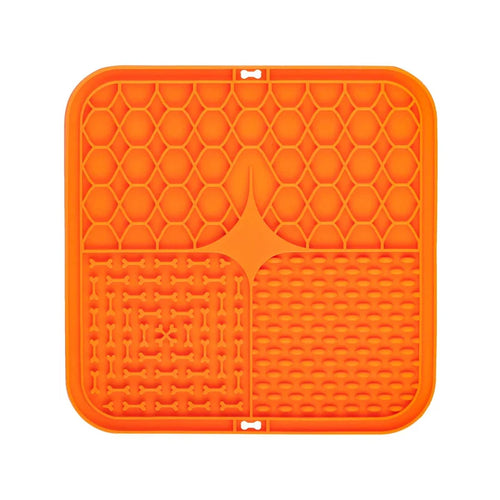 Blue silicone dog lick mat and slow feeder bowl by AliExpress for bath time and anxiety relief with textured surface for distraction.