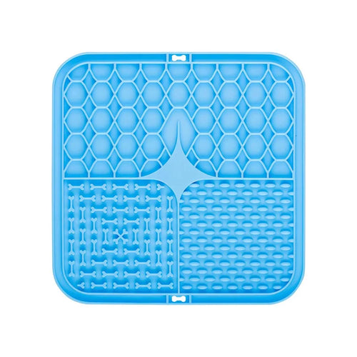 Blue silicone dog lick mat and slow feeder bowl for anxiety relief and bath distraction, designed for pets by AliExpress.