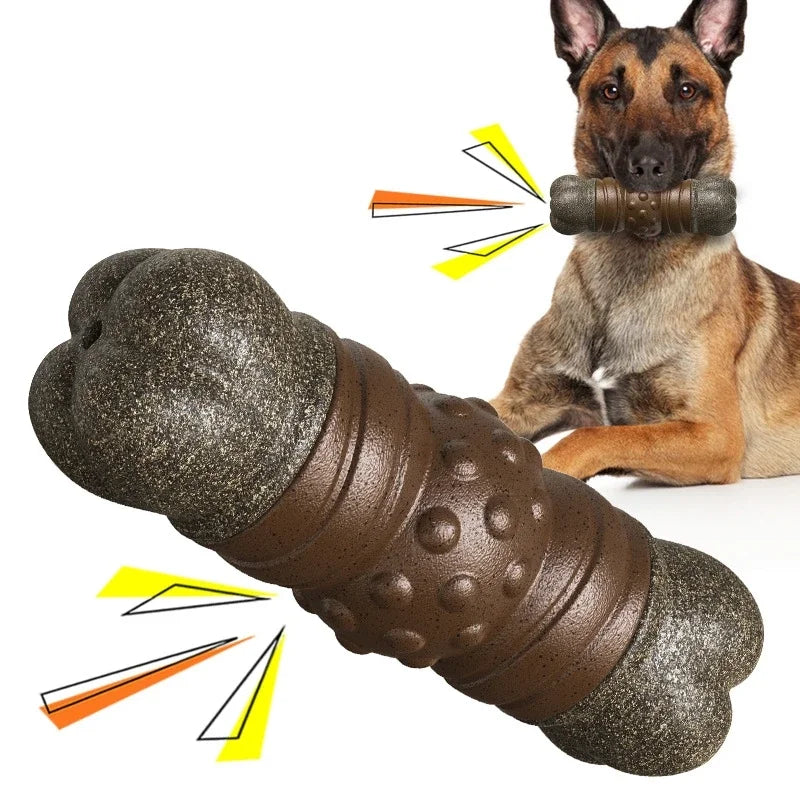 Large brown dog chew toy from AliExpress, tough squeaky bone-shaped toy to help solve boredom for large dogs.