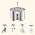 Stainless steel cat water fountain with 2.2L capacity, automatic pet water dispenser, branded AliExpress, with a filtering system.