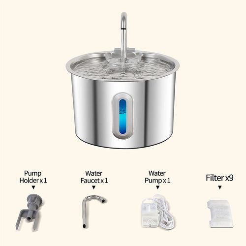 Stainless steel cat water fountain with 2.2L capacity, automatic pet water dispenser, branded AliExpress, with a filtering system.